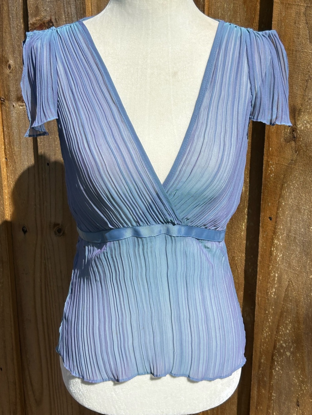 Betsey Johnson NY Vintage 90s Y2k Slate Blue Lavender Pleated Blouse Top - Picture 4 of 16
